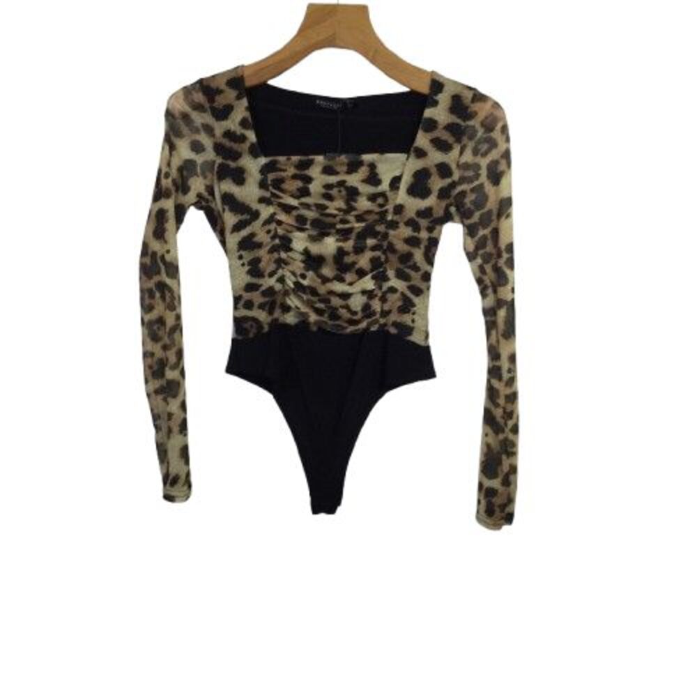Nasty Gall Womens Love Like Leopard Print Bodysuit Tan Black Size 4 NWT